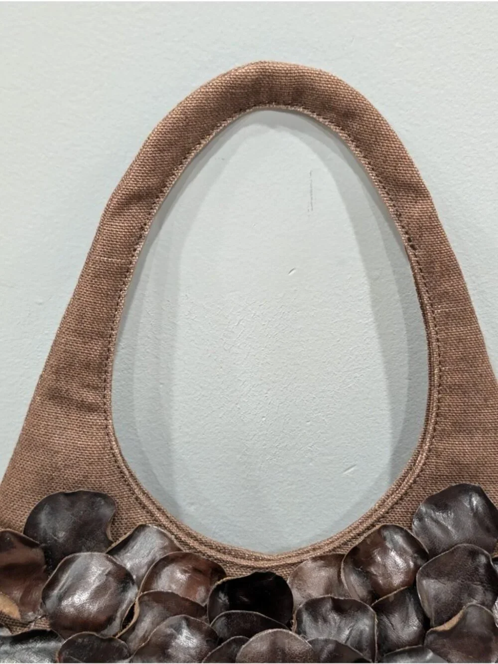 Paolo Masi Italian Leather and Brown Canvas Shoulder Bag Floral Applique Boho